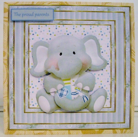 A Baby Elephant 7x7 card with large decoupage by Pam Stubley