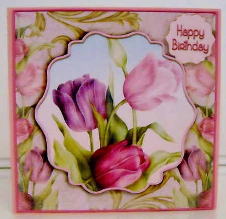 Card Topper pink purple tulips 123 by Pam Stubley