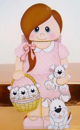 3D On the Shelf Card Kit - Cute Little Teen Devona with her dog Joi and cute Puppies by Pam Stubley