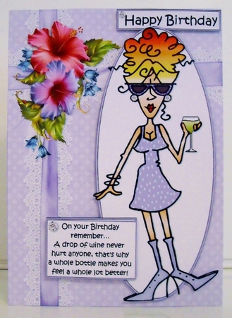 Rita has a drop of wine quick card by Pam Stubley