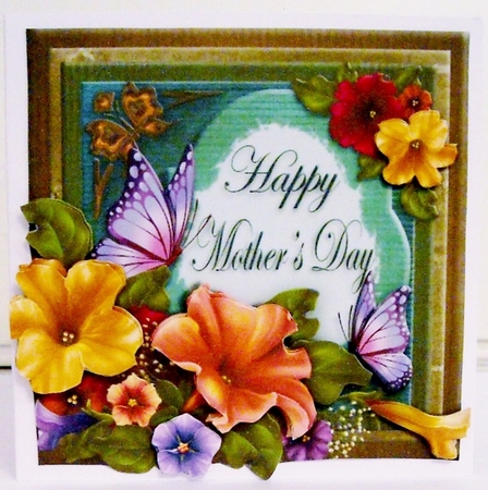 Petunias and Butterflies Happy Mothers Day Square Topper by Pam Stubley