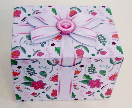 Gift Box Colourful Floral Pattern with Bow Decoupage by Pam Stubley