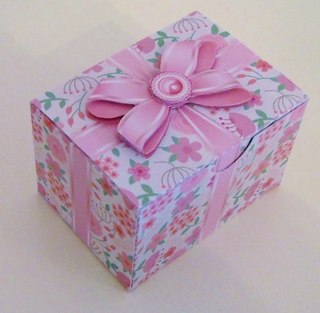 Gift Box Pink & Purple Floral with Bow Decoupage by Pam Stubley