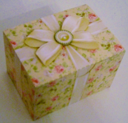 Gift Box Vintage Roses on a Lemon Background with Bow Decoupage by Pam Stubley