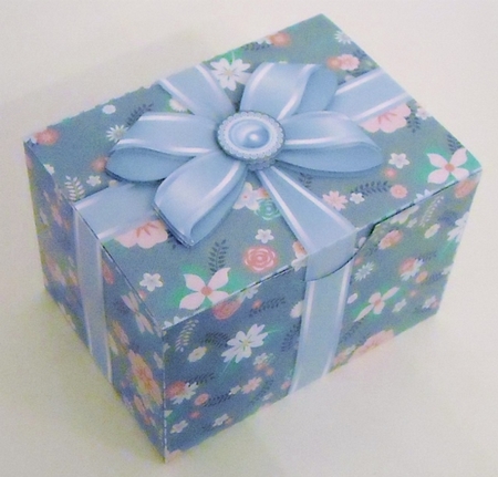 Gift Box Pretty Flowers on a Blue Background with Bow Decoupage by Pam Stubley