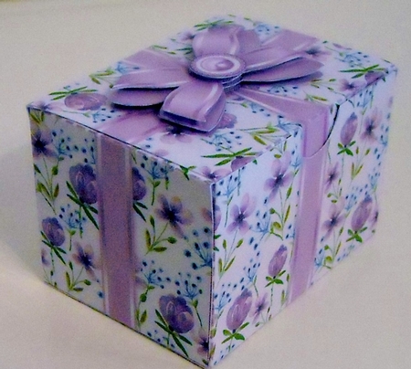 Gift Box Purple & Blue Flowers with Bow Decoupage by Pam Stubley