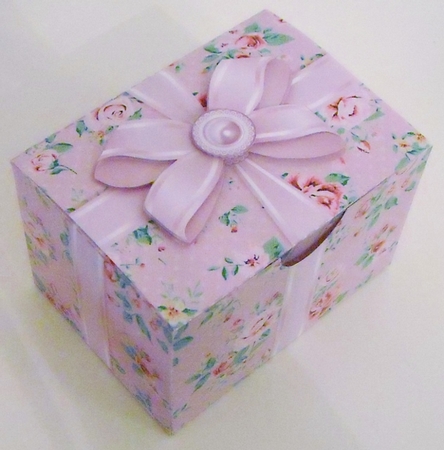 Gift Box Vintage Roses on a Polkadot Background with Bow Decoupage by Pam Stubley