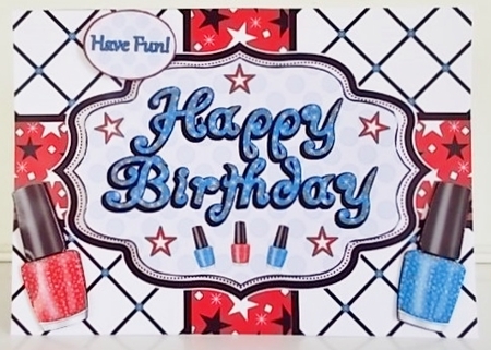 Happy Birthday Nail Polish Quick Card A5 In Red White And Blue by Pam Stubley