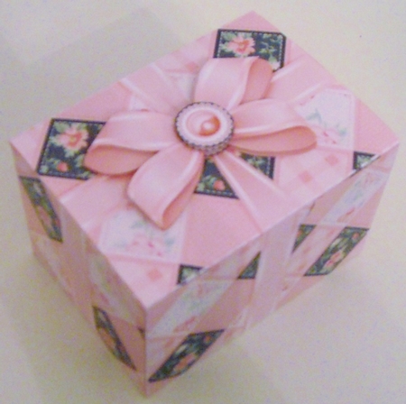 Gift Box Pink & Black Patchwork with Bow Decoupage by Pam Stubley