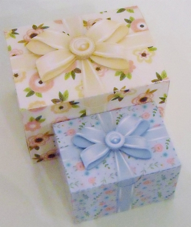Gift Box Pink Roses on a Blue Background with Bow Decoupage by Pam Stubley