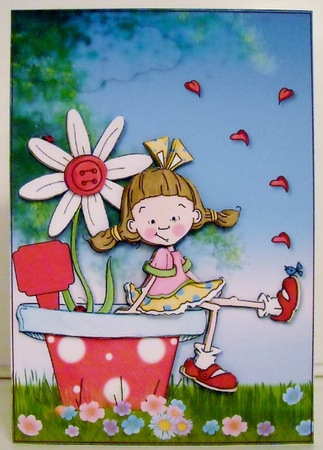 Flower Pot Girl Card Front and Decoupage by Pam Stubley