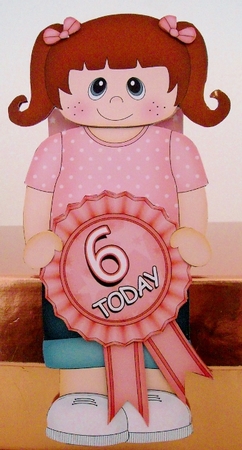 3D On the Shelf Card Kit - Little Girl Christel is the Birthday Girl with ages 6 - 11 age Rosette Decoupage by Pam Stubley