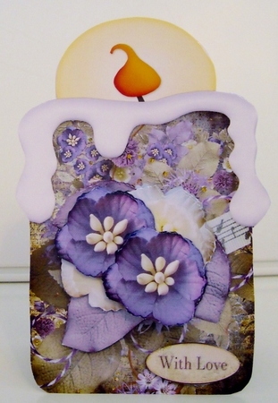 Candle Shape Card Vintage Purple Flowers 939 by Pam Stubley