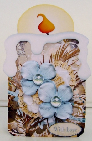 Candle Shape Card Vintage Blue Creme Flowers 940 by Pam Stubley