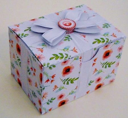 Gift Box Watercolour Flowers on a White Background with Bow Decoupage by Pam Stubley