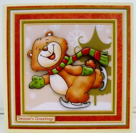 CHRISTMAS SKATING BEAR 8x8 Decoupage Mini Kit by Pam Stubley