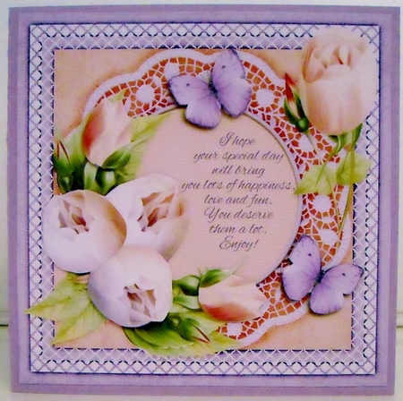 Lots of happiness purple card topper with inlet 942 by Pam Stubley