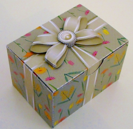 Gift Box Colourful Spring Flowers with Bow Decoupage by Pam Stubley