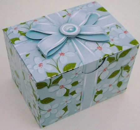Gift Box Aqua Flowers with Bow Decoupage by Pam Stubley