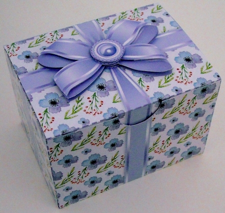 Gift Box Blue Poppies with Bow Decoupage by Pam Stubley
