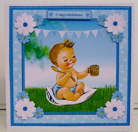 New Baby Boy Card Topper & Decoupage by Pam Stubley