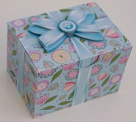 Gift Box Aqua Floral with Bow Decoupage by Pam Stubley