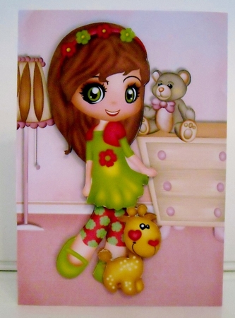 Cute Girl And Giraffe Card Front by Pam Stubley