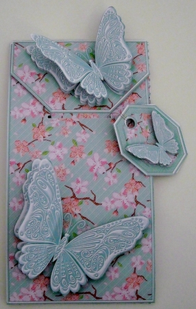 Aqua Japanese Floral with Butterflies Card/Money Envelope Mini Kit by Pam Stubley