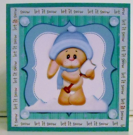 Cute Bunny With Snow Shovel 8x8 by Pam Stubley
