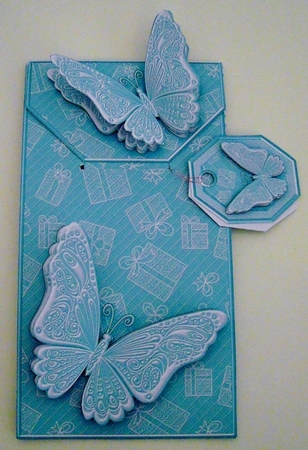 Blue Gifts Pattern with Butterflies Card/Money Envelope Mini Kit by Pam Stubley