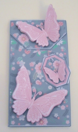 Pretty Flowers on Blue with Butterflies Card/Money Envelope Mini Kit by Pam Stubley
