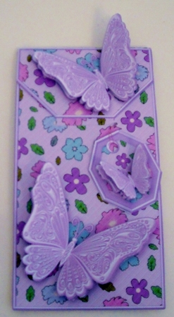 Pretty Flowers on Lilac with Butterflies Card/Money Envelope Mini Kit by Pam Stubley