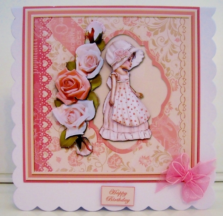 Vintage Girl Pink Square Card Front by Pam Stubley