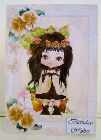 Cute Little Millie in the Garden Card Front and Decoupage by Pam Stubley