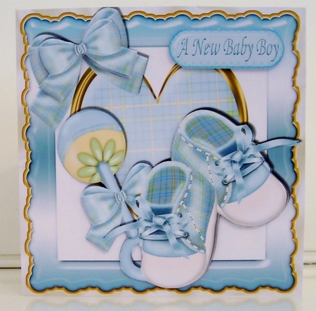 Baby Boys Shoes & Rattle on a pretty blue heart 8x8 by Pam Stubley