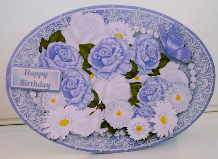 Blue Roses, Lace and Pearls - Oval Card Mini Kit by Pam Stubley
