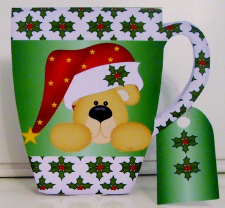 Christmas Mug Card 5 - Holly Bear by Pam Stubley