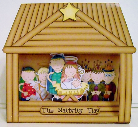 3D The Christmas Story Nativity Stable Window Pop Up Card with decoupage and envelope by Pam Stubley