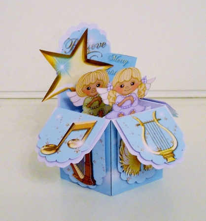 CHRISTMAS ANGELS ON HIGH 3D POP UP BOX CARD ENVELOPE DECOUPAGE by Pam Stubley