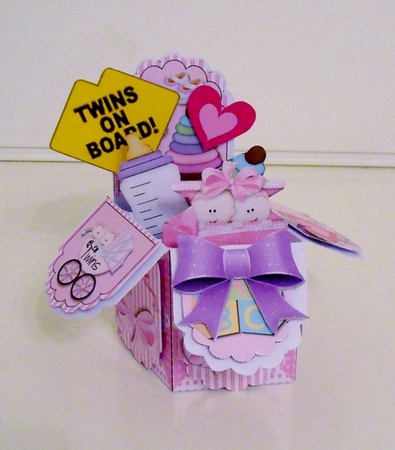 BABY GIRL TWINS 3D POP UP DECOUPAGE BOX CARD by Pam Stubley