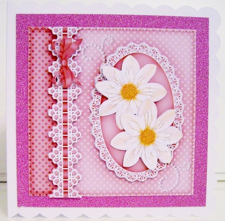 6x6 A Touch of Elegance Flowers and Lace quick card front with 3D decoupage by Pam Stubley