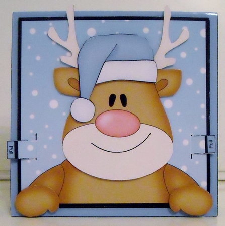 3D Christmas Animated Moveable Wobble Head Card  - Rudolph by Pam Stubley