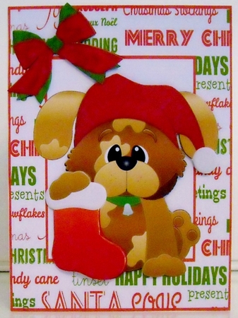 Cute puppy with his christmas stocking by Pam Stubley
