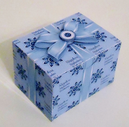 Gift Box September Birthstone Sapphire with Bow Decoupage by Pam Stubley