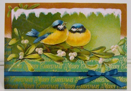 Tweet Mistletoe Greetings Card Front by Pam Stubley