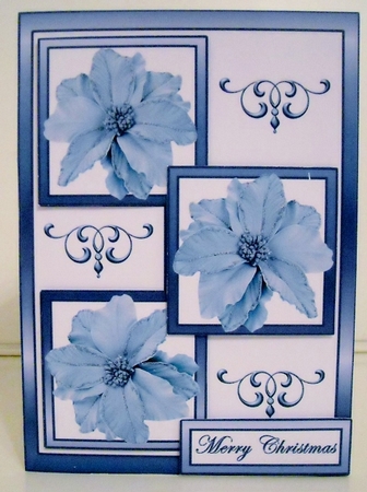 Three squares Blue poinsettias by Pam Stubley