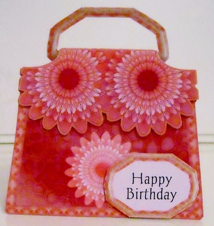 Flowers Pink Bag shaped card by Pam Stubley