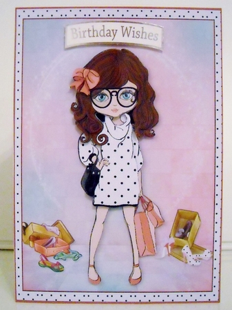 Little Dotty Fashion Shopping A5 Card Front & Decoupage by Pam Stubley