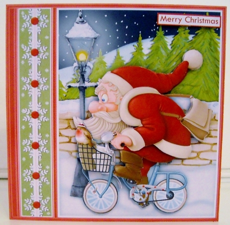 Santa on his Bike 7.5 Christmas Decoupage & Insert Kit by Pam Stubley