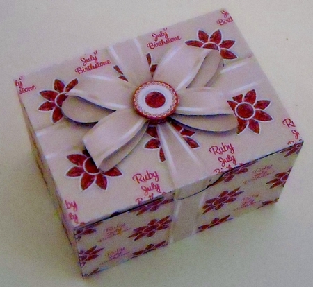 Gift Box July Birthstone Ruby with Bow Decoupage by Pam Stubley